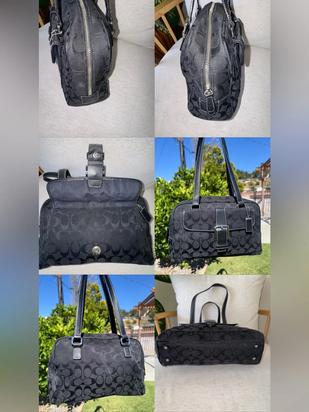 Vintage Coach Soho Signature Jacquard Black Shoulder Canvas Leather Shoulder Bag